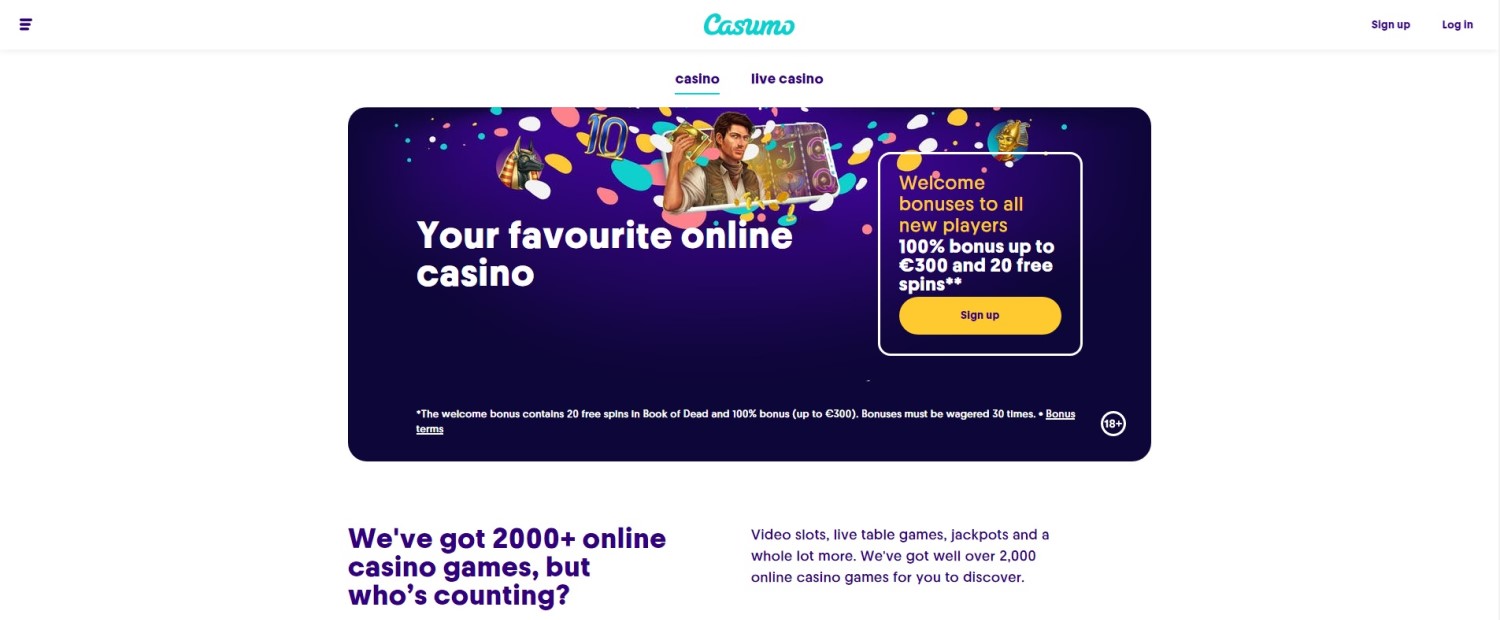 Casumo Casino homepage view